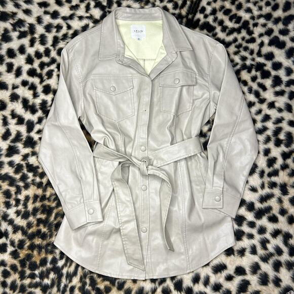 Le Lis Vegan Faux Leather Button Front Belted Trench Style Jacket/Shacket  M - Picture 1 of 5